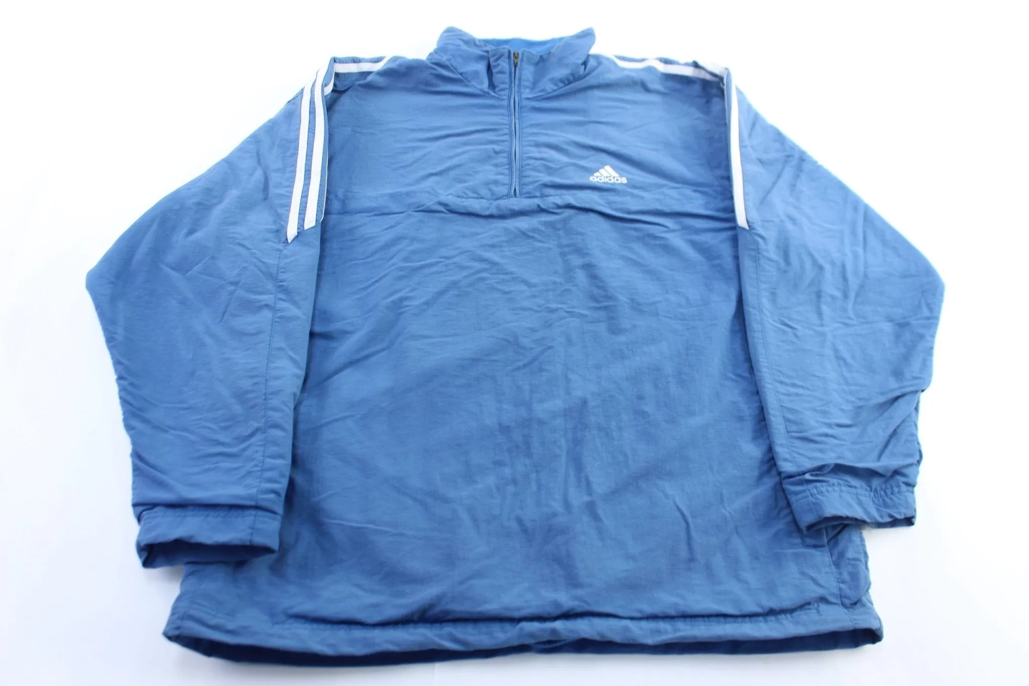 90's Adidas Embroidered Logo Blue & White Striped Pullover Jacket