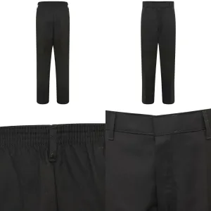 Boys Kids Black Half Elastic Waist Trousers School Uniform Trouser Pants
