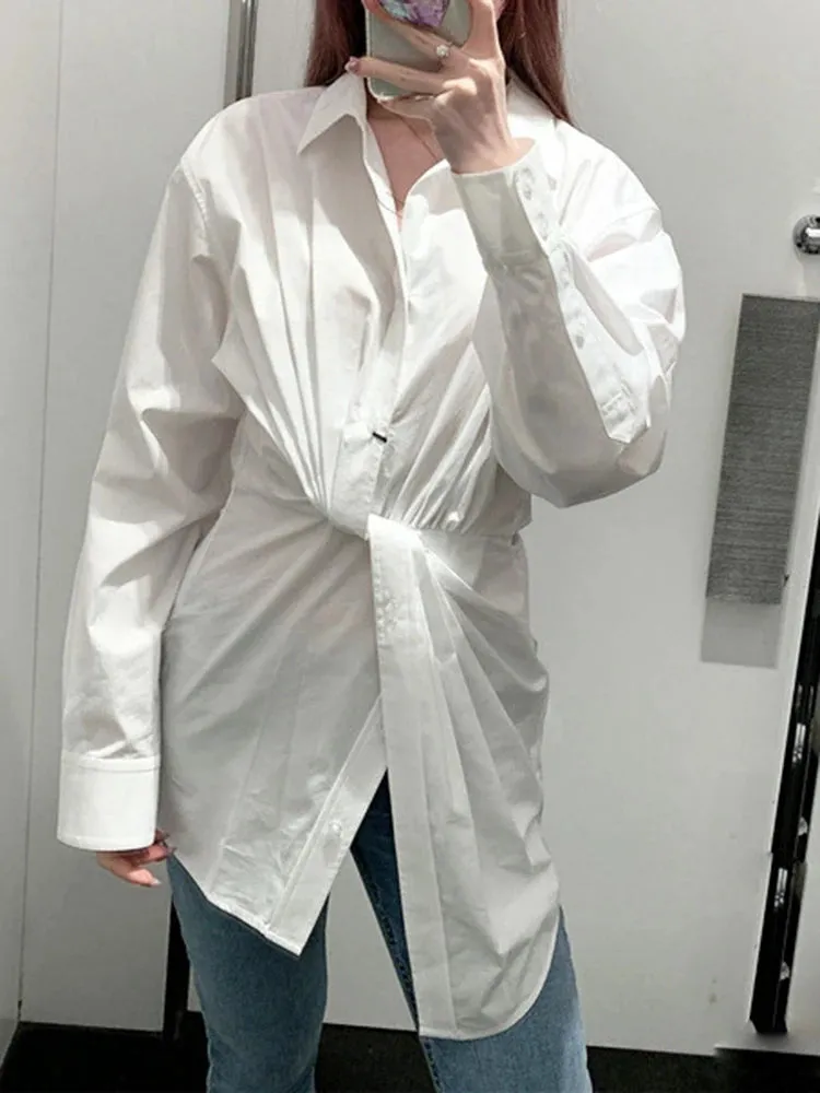 Casual Button Through Blouse For Women Lapel Long Sleeve Solid Minimalsit Slim Shirts Female Clothes Autumn Fashion