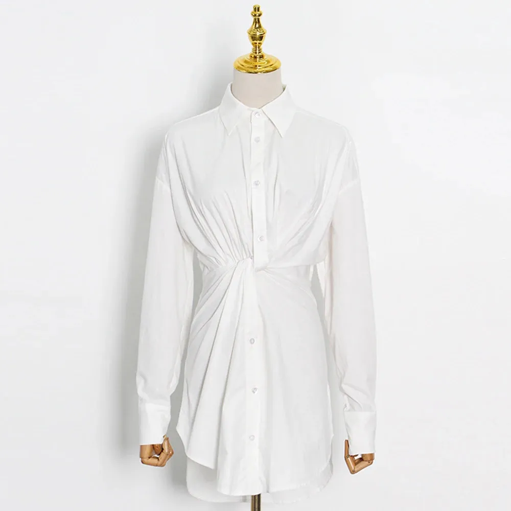 Casual Button Through Blouse For Women Lapel Long Sleeve Solid Minimalsit Slim Shirts Female Clothes Autumn Fashion