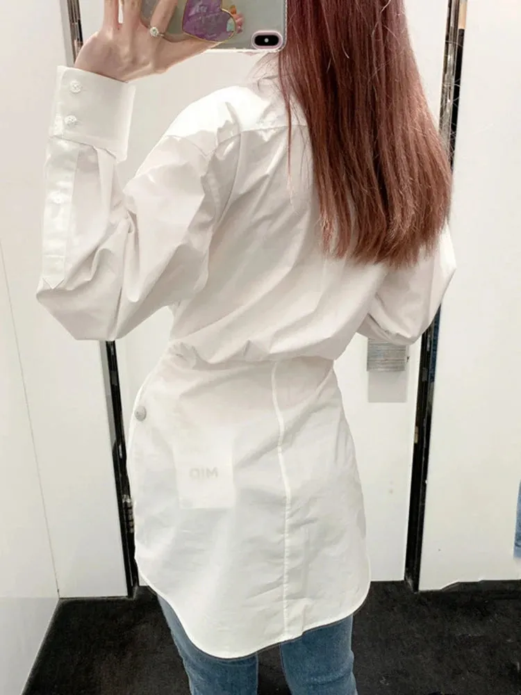 Casual Button Through Blouse For Women Lapel Long Sleeve Solid Minimalsit Slim Shirts Female Clothes Autumn Fashion