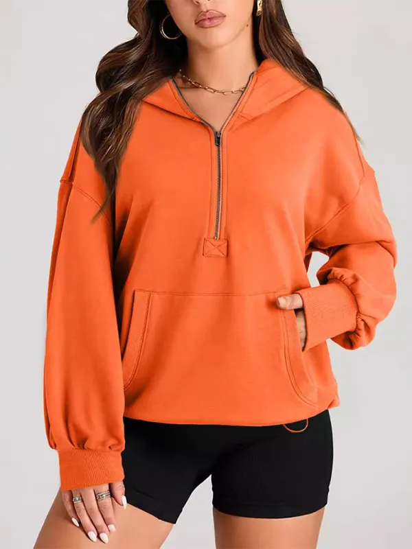 Clare Women's Solid Color Long Sleeve Hooded Solid Color Zipper Plug Sweatshirt
