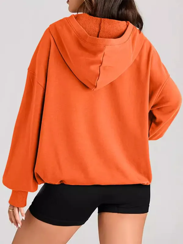 Clare Women's Solid Color Long Sleeve Hooded Solid Color Zipper Plug Sweatshirt