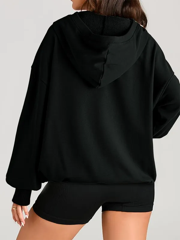 Clare Women's Solid Color Long Sleeve Hooded Solid Color Zipper Plug Sweatshirt