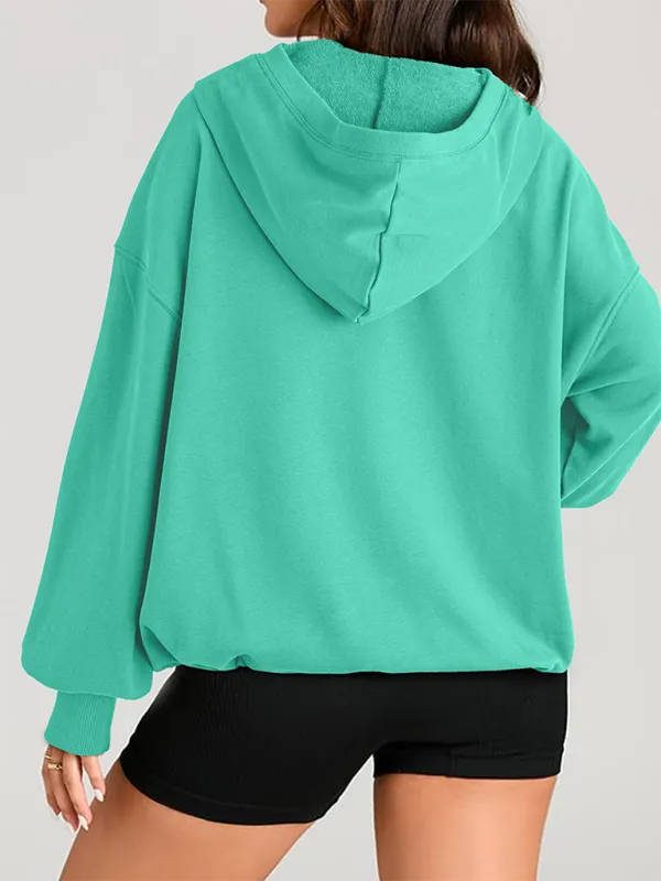 Clare Women's Solid Color Long Sleeve Hooded Solid Color Zipper Plug Sweatshirt