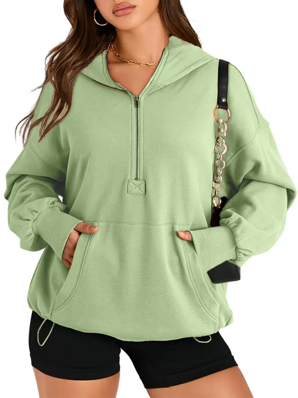 Clare Women's Solid Color Long Sleeve Hooded Solid Color Zipper Plug Sweatshirt