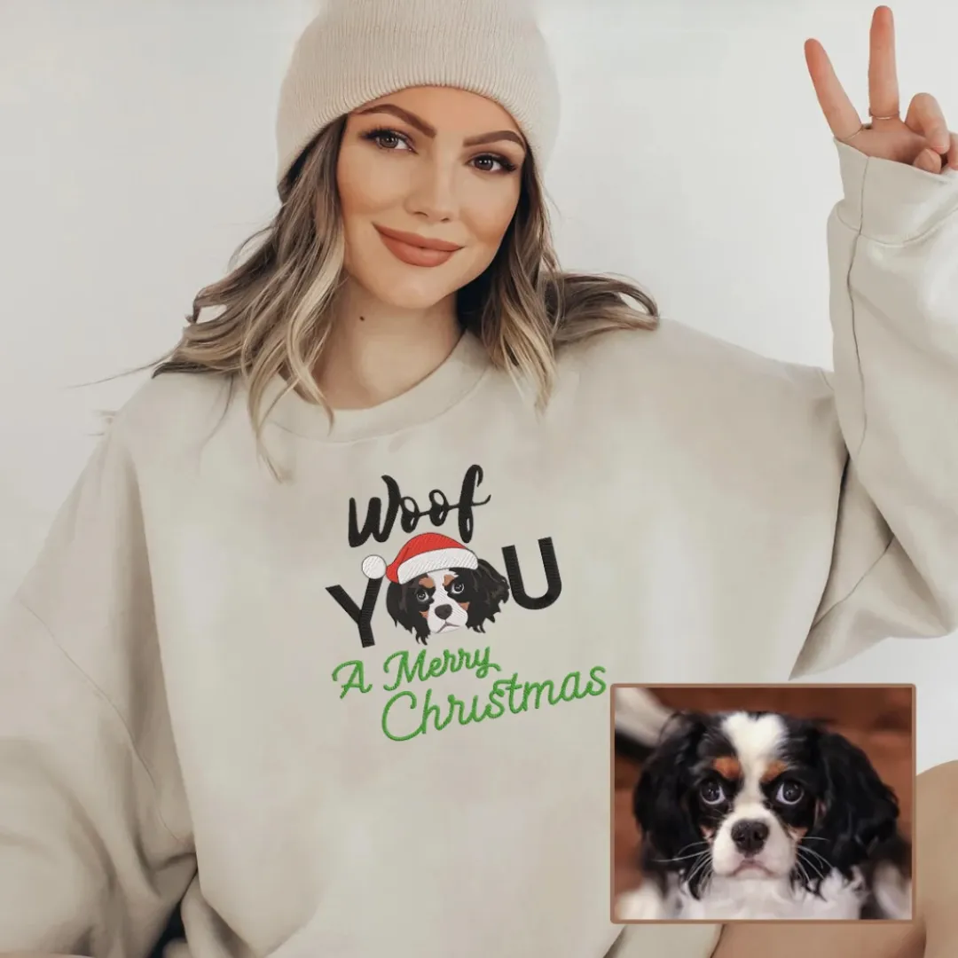Custom Dog Christmas Sweatshirt - Personalized Embroidered Holiday Hoodie