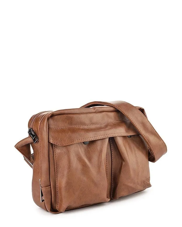 Distressed Leather EDC Crossbody Bag - Camel