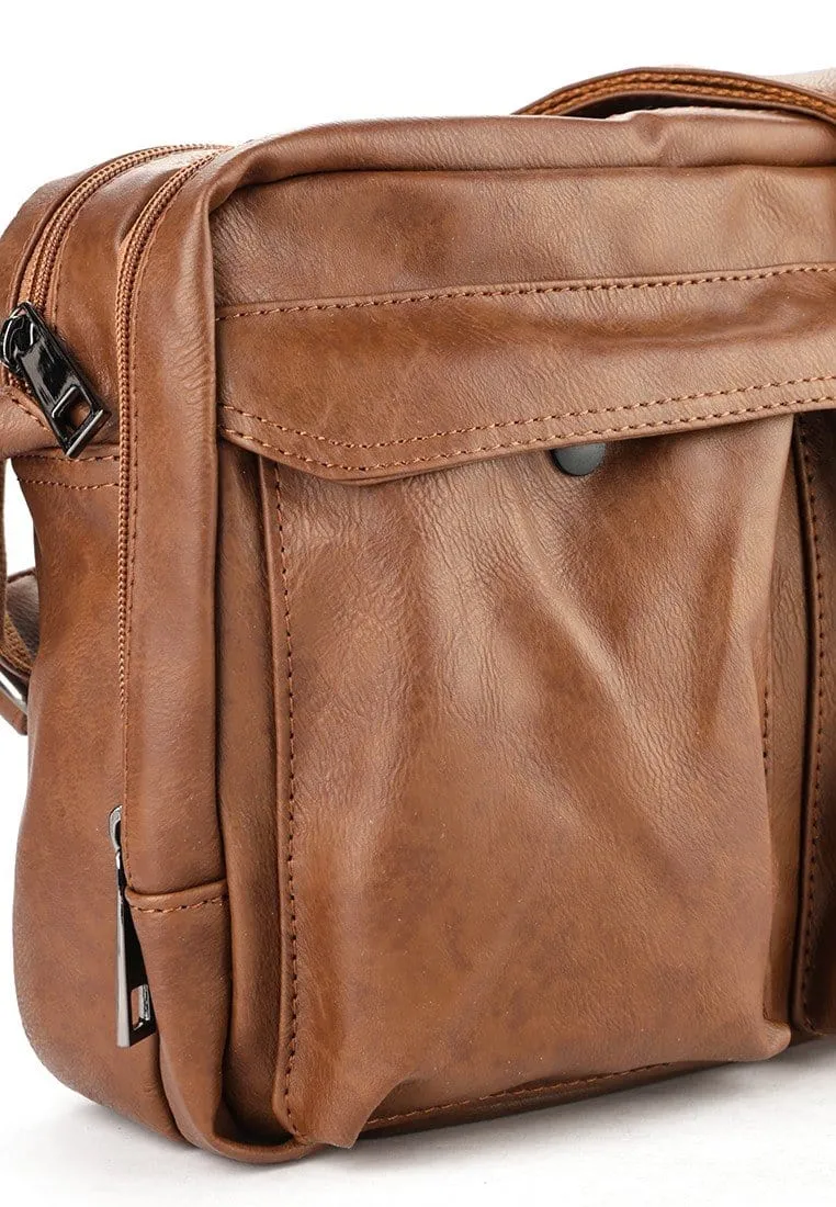 Distressed Leather EDC Crossbody Bag - Camel