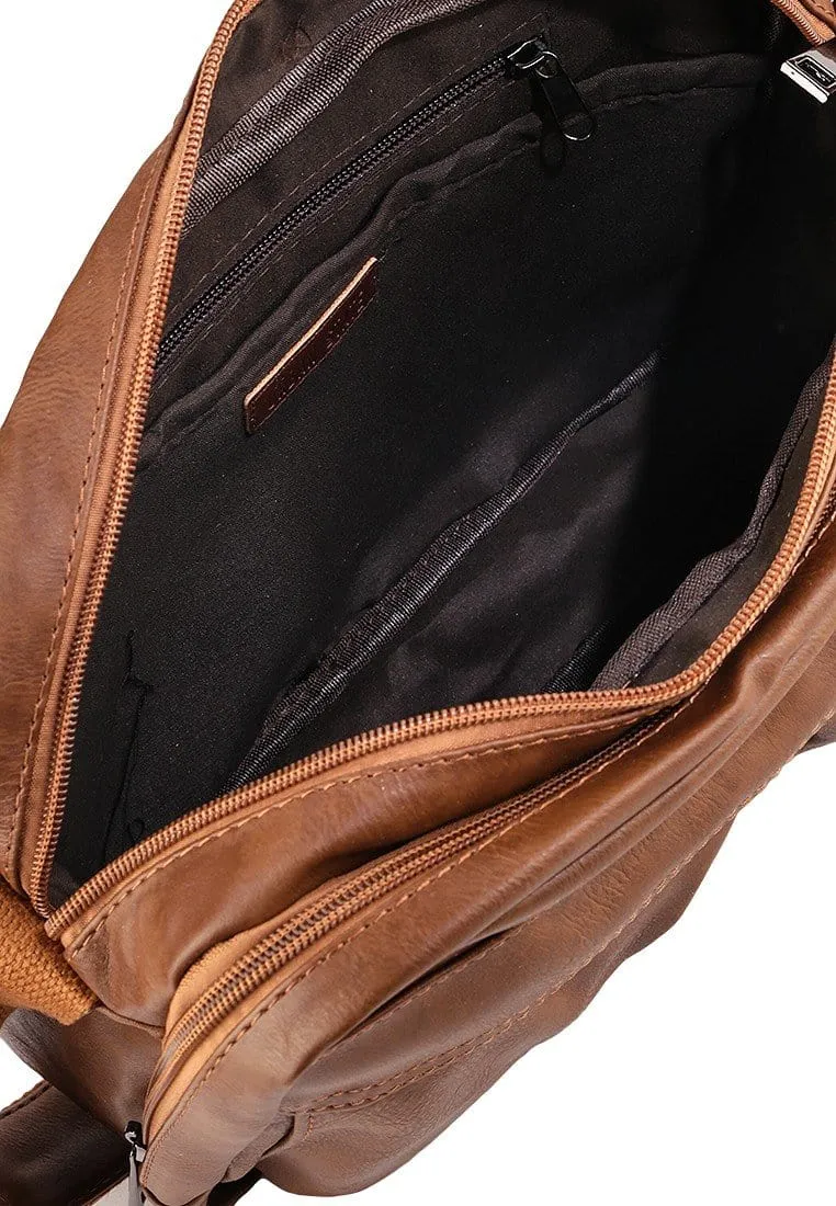 Distressed Leather EDC Crossbody Bag - Camel