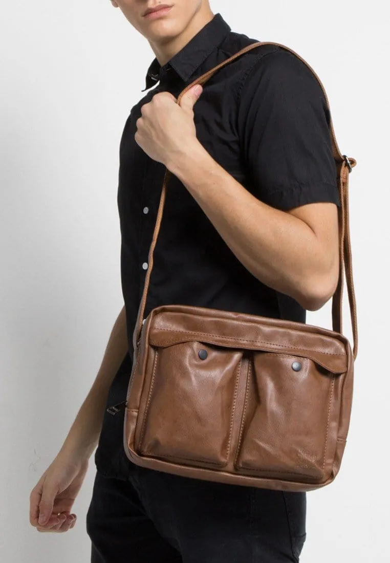 Distressed Leather EDC Crossbody Bag - Camel