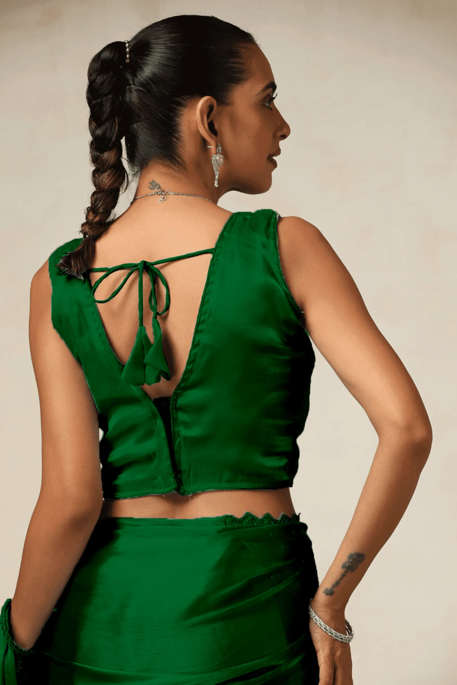 Emerald Green Organza Jimmy Choo Blouse- Free Size