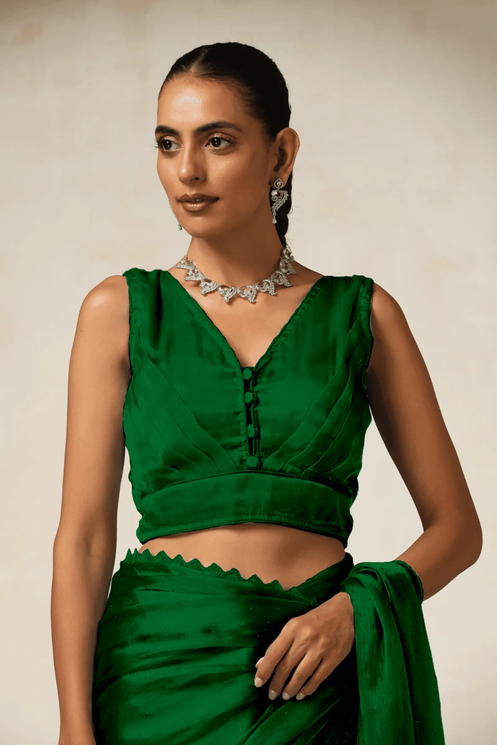 Emerald Green Organza Jimmy Choo Blouse- Free Size