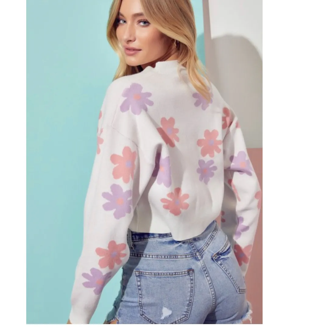 Floral Knit Crop Cardigan