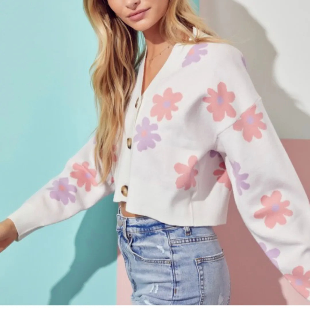 Floral Knit Crop Cardigan