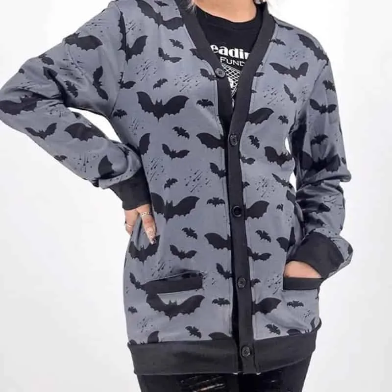 Gothic Black Bat Loose Zip Up Cardigan