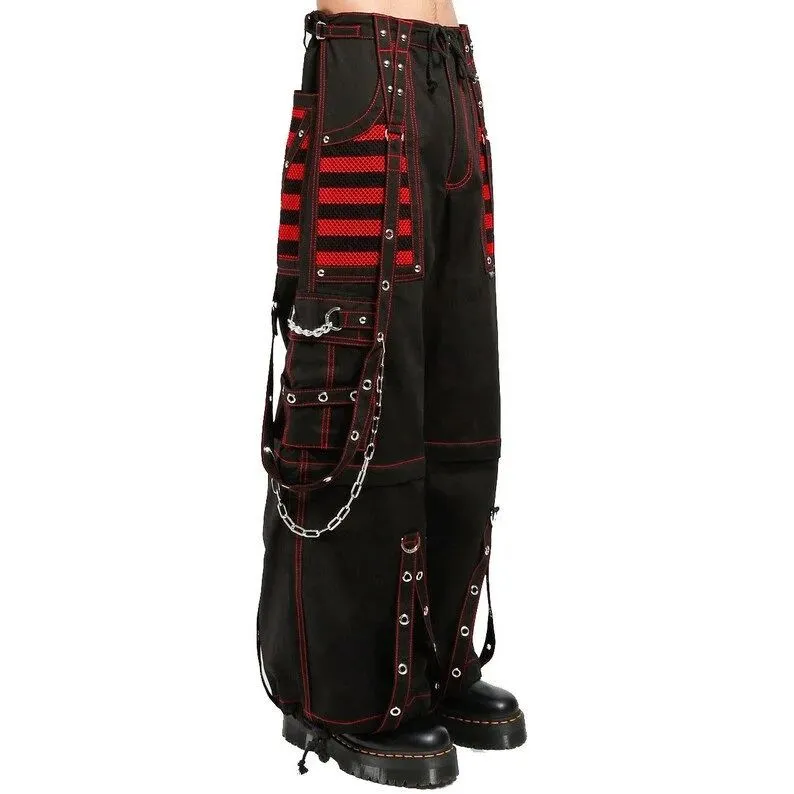 handmade black & red Electro bondage rave men gothic cyber chain goth jeans punk rock pant trouser and short baggy style
