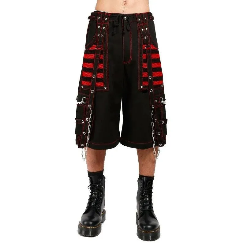 handmade black & red Electro bondage rave men gothic cyber chain goth jeans punk rock pant trouser and short baggy style