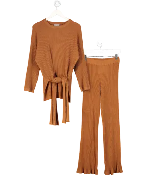 Laetitia Mem Brown Ribbed Knit Jumper And Trouser Set UK S