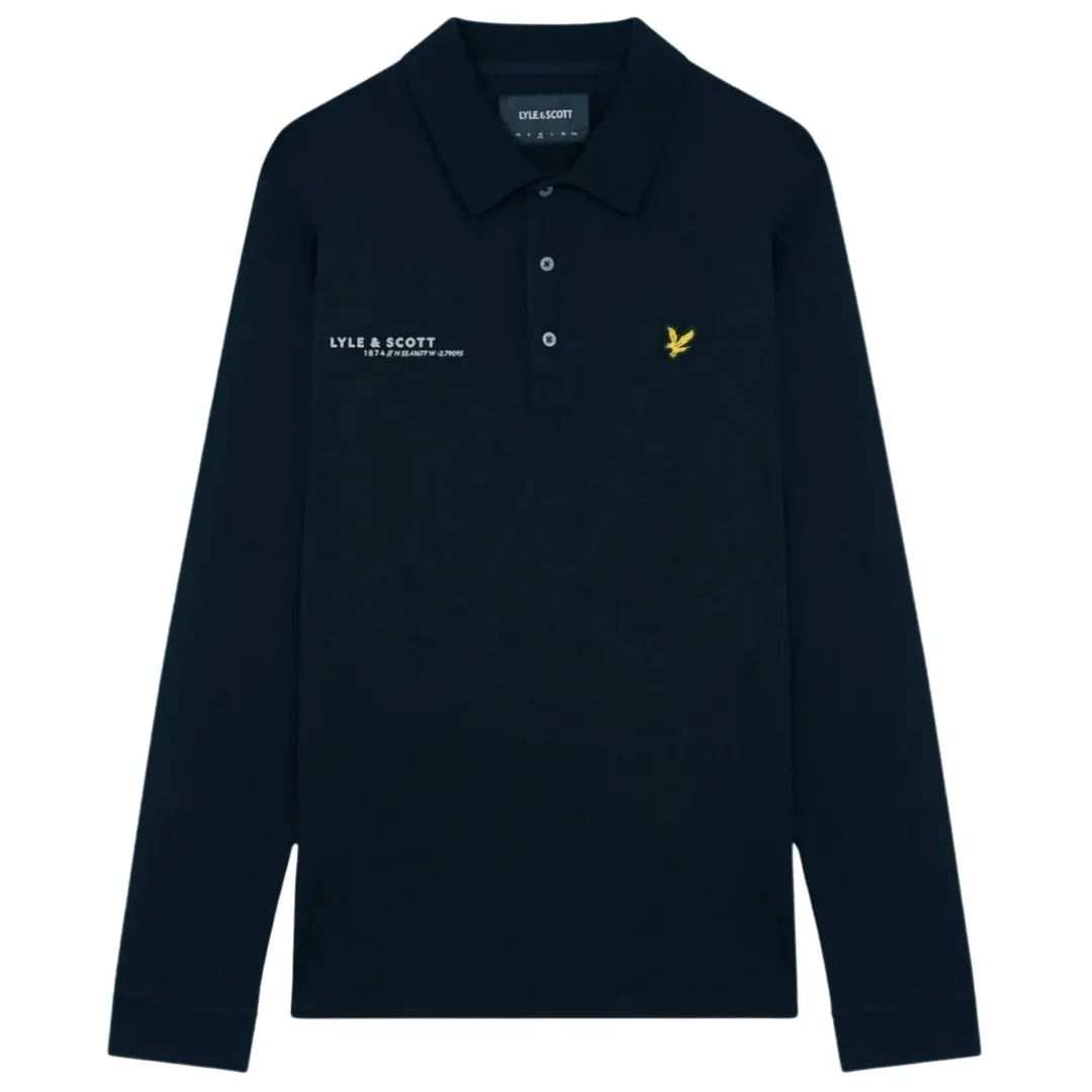 Lyle & Scott Navy Blue Co-ordinate Print Logo Long Sleeved Polo Shirt