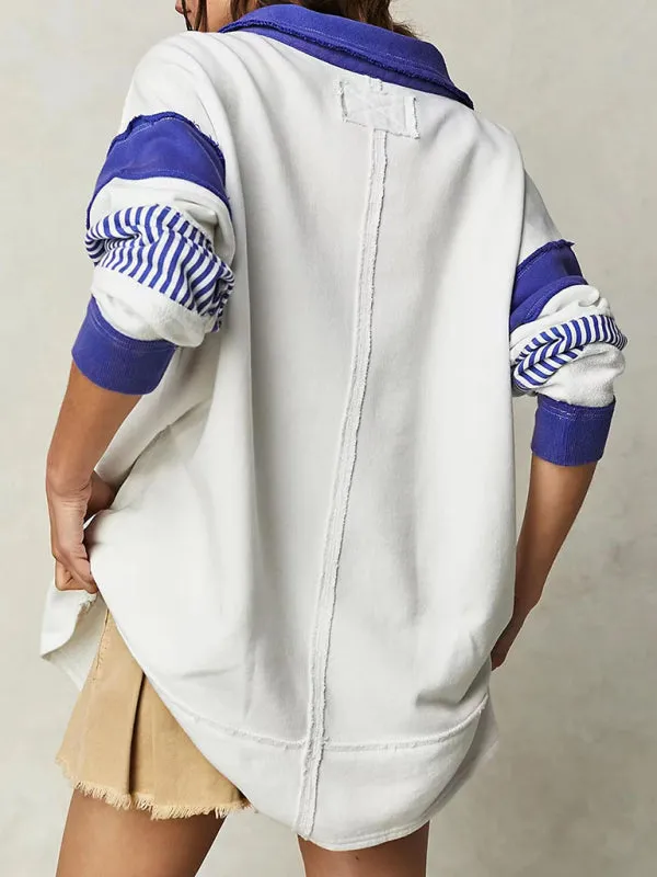 Nikita Women's Loose V-Neck Casual Long-Sleeved Patchwork Sweatshirt