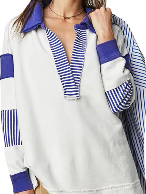 Nikita Women's Loose V-Neck Casual Long-Sleeved Patchwork Sweatshirt
