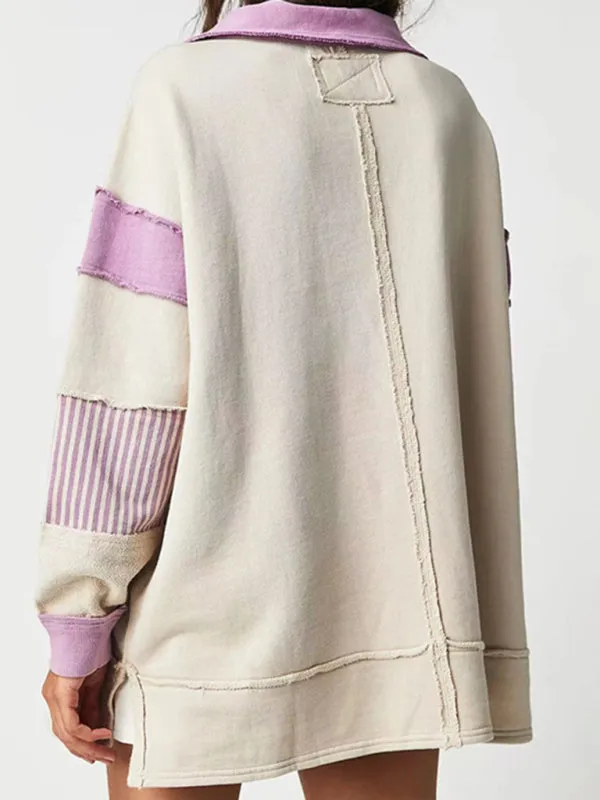 Nikita Women's Loose V-Neck Casual Long-Sleeved Patchwork Sweatshirt