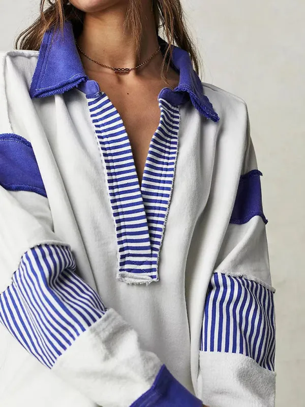 Nikita Women's Loose V-Neck Casual Long-Sleeved Patchwork Sweatshirt