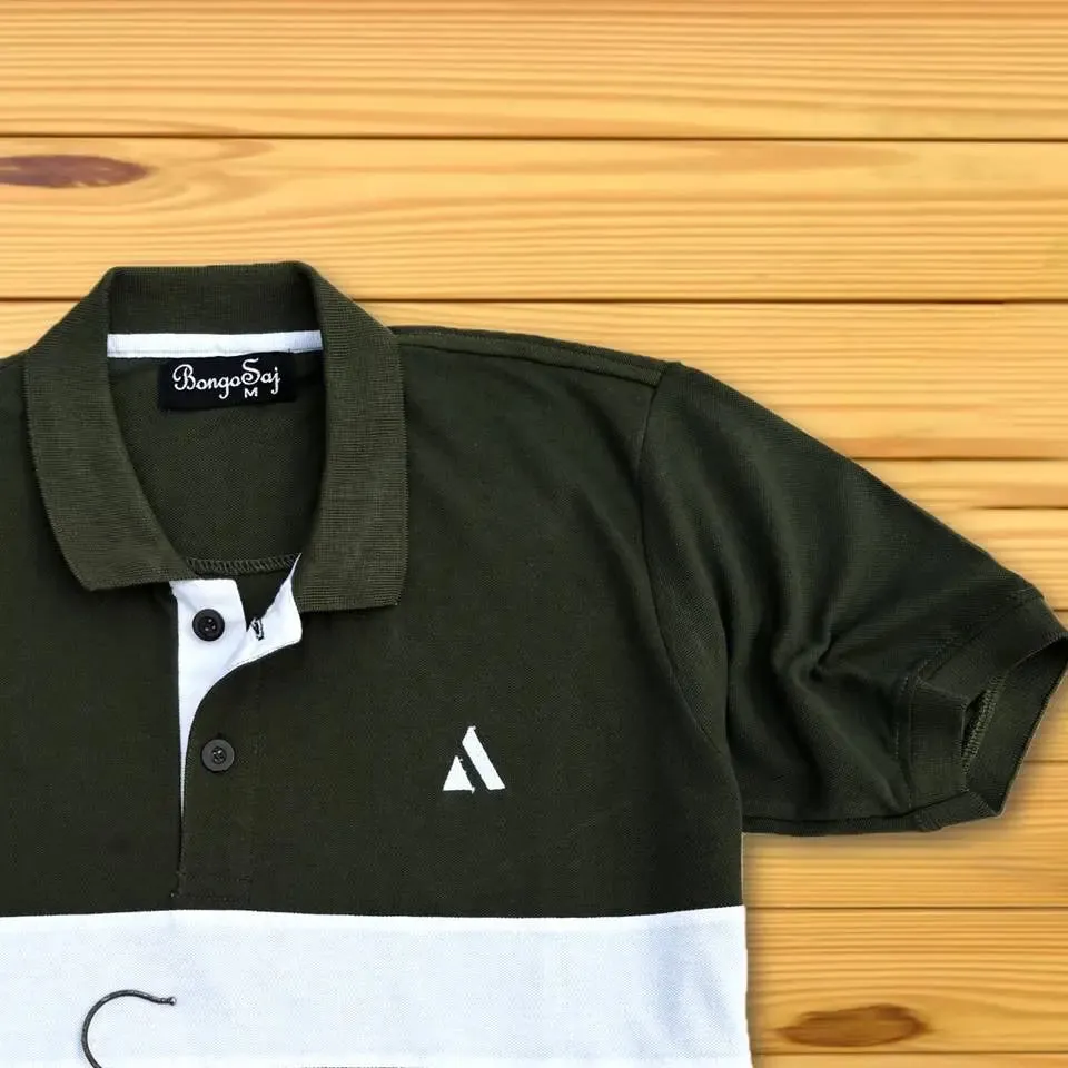 Olive Green Polo T-Shirt White & Black Design