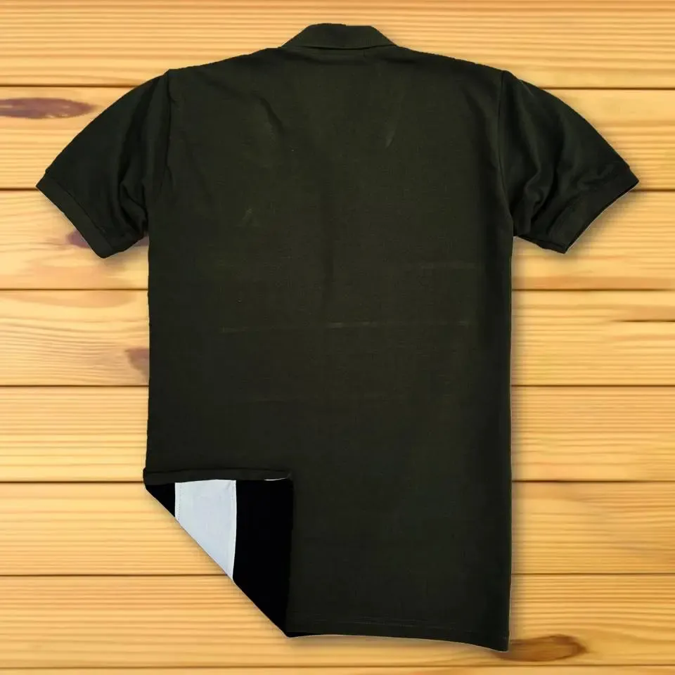 Olive Green Polo T-Shirt White & Black Design