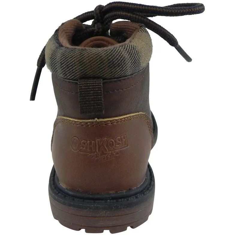 OshKosh Boy's Chandler Plaid Classic Lace Up Ankle Boots Brown