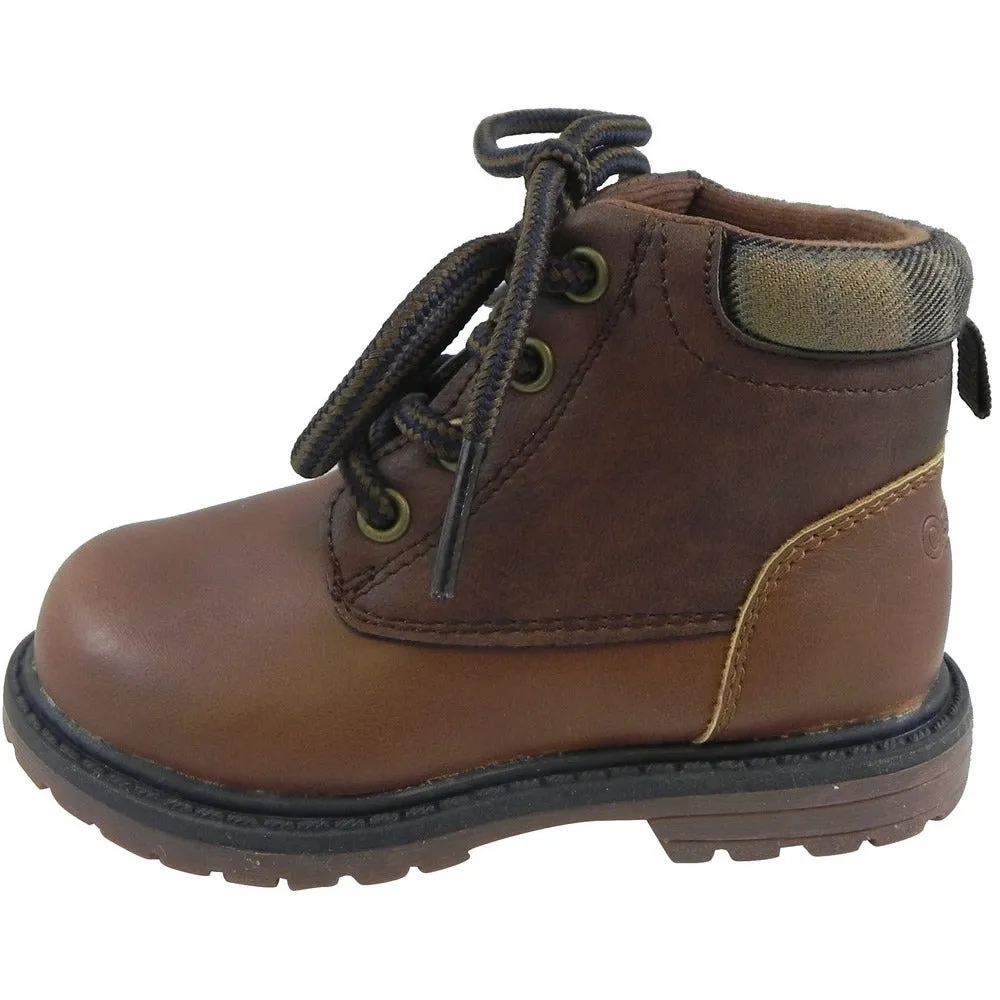 OshKosh Boy's Chandler Plaid Classic Lace Up Ankle Boots Brown