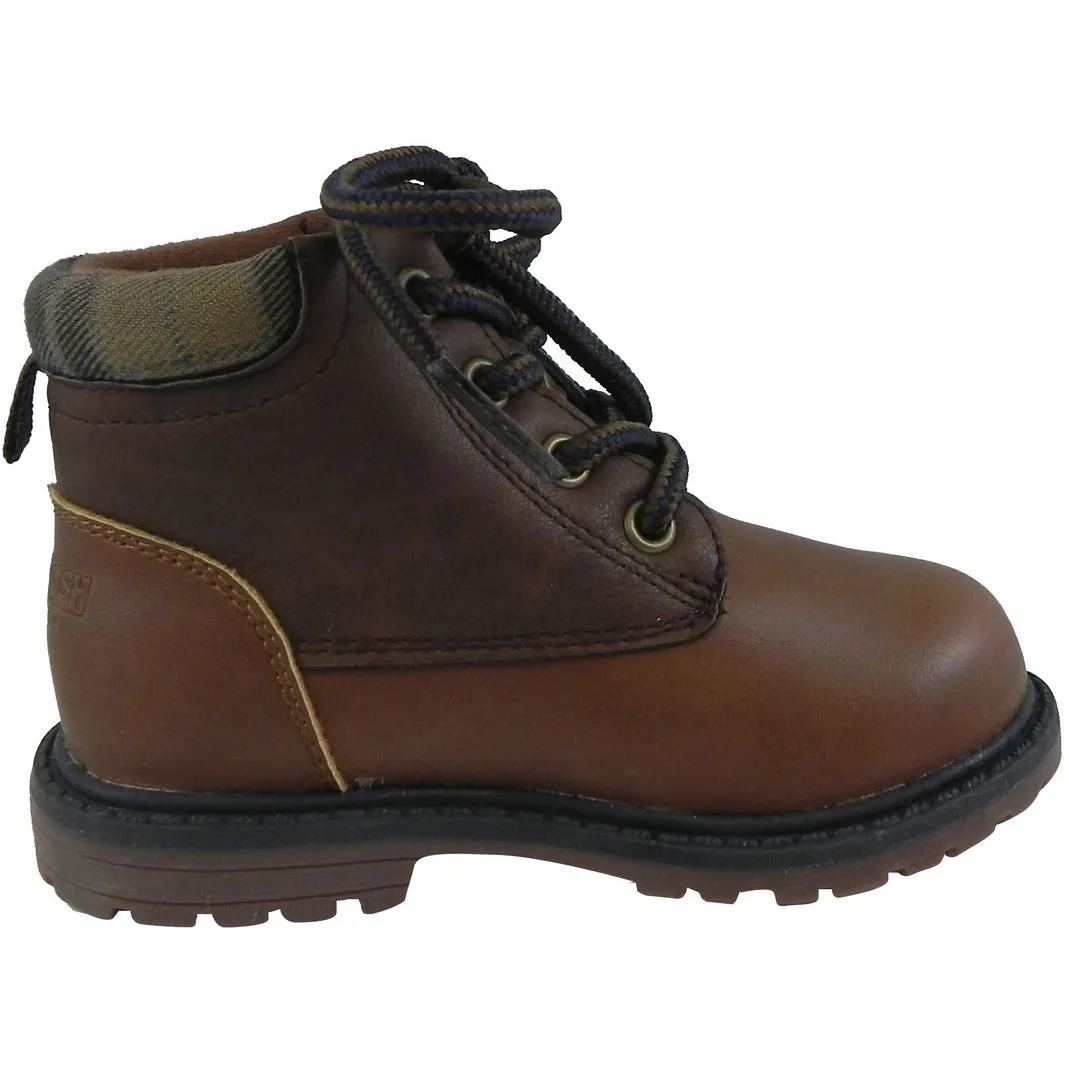 OshKosh Boy's Chandler Plaid Classic Lace Up Ankle Boots Brown