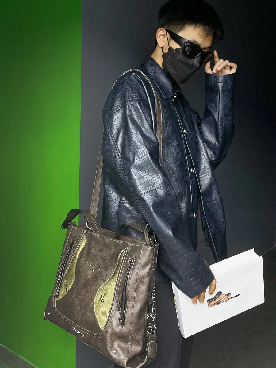 Retro Color-blocked Crossbody/Backpack