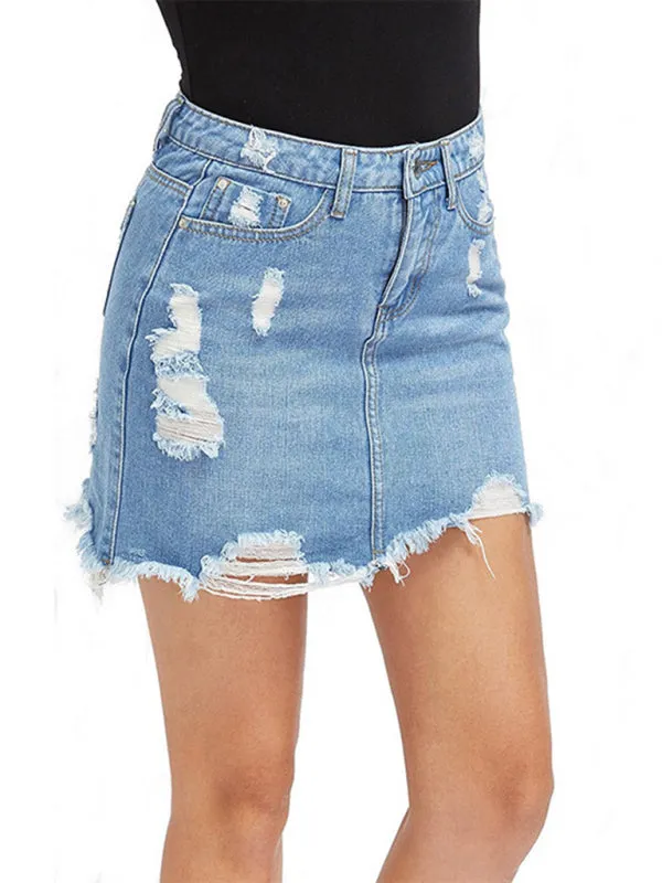 Skirt - Ripped Fringed Loose Denim