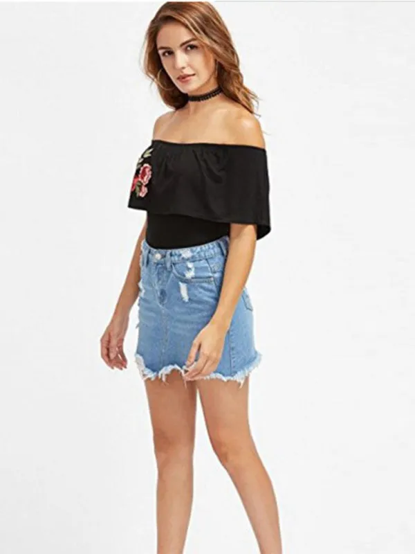 Skirt - Ripped Fringed Loose Denim