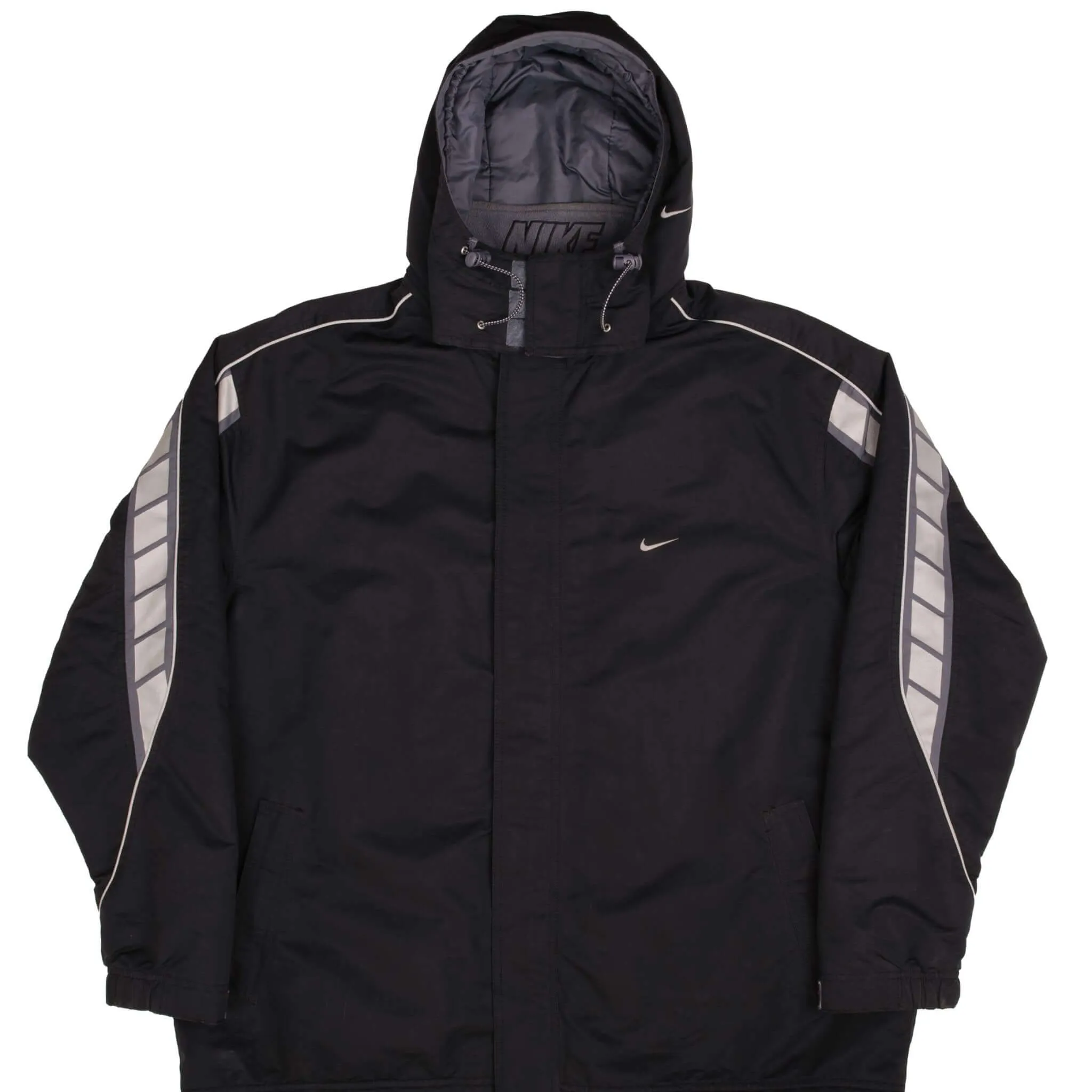 VINTAGE NIKE BLACK HEAVYWEIGHT HOODED WINDBREAKER JACKET 2000S SIZE 2XL