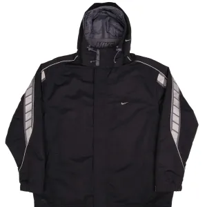 VINTAGE NIKE BLACK HEAVYWEIGHT HOODED WINDBREAKER JACKET 2000S SIZE 2XL