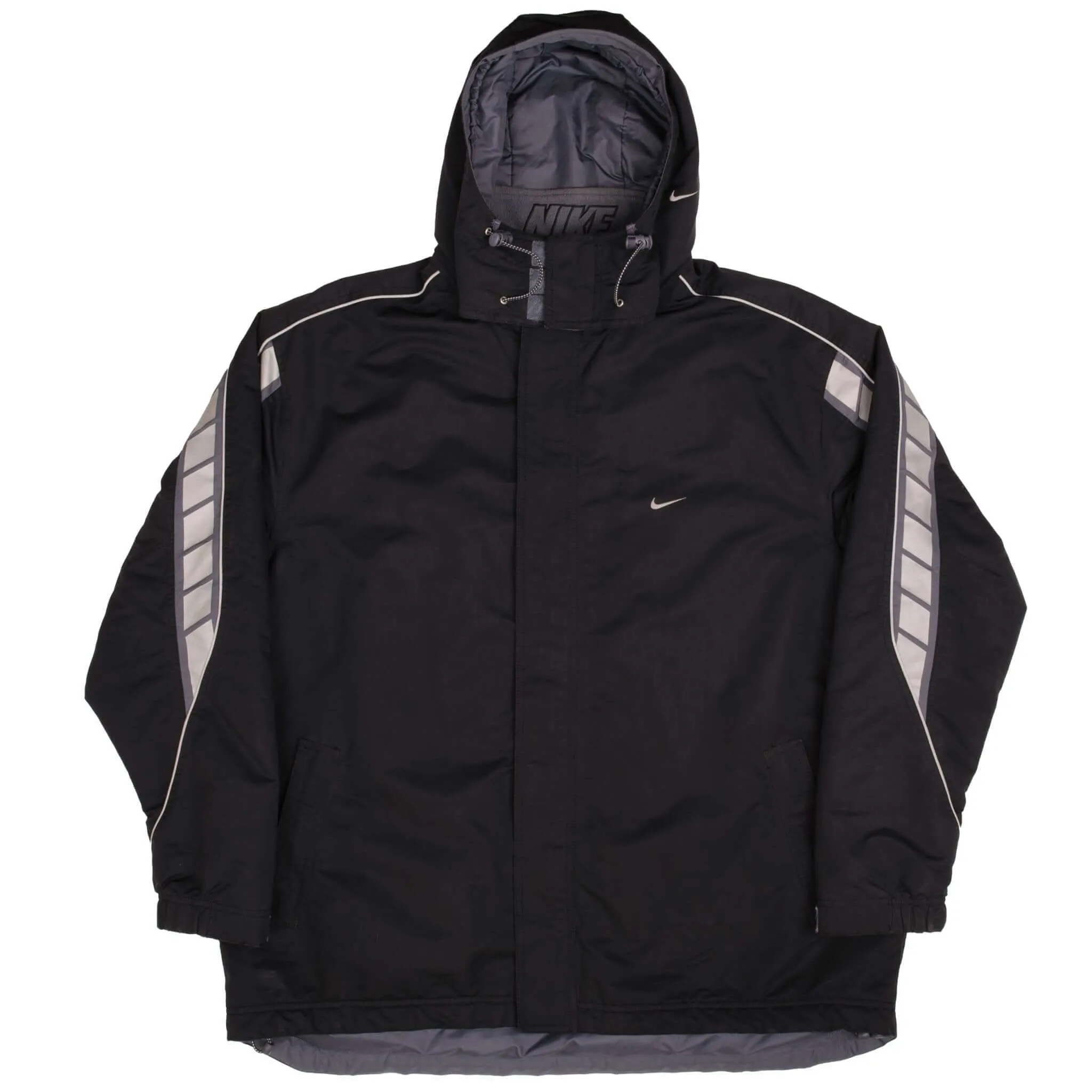VINTAGE NIKE BLACK HEAVYWEIGHT HOODED WINDBREAKER JACKET 2000S SIZE 2XL