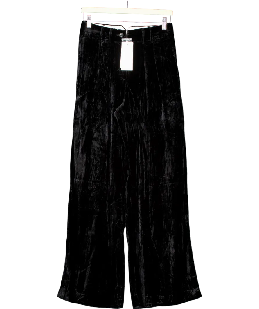 WAT. THE BRAND Black Velvet Wide Leg Trousers UK XS