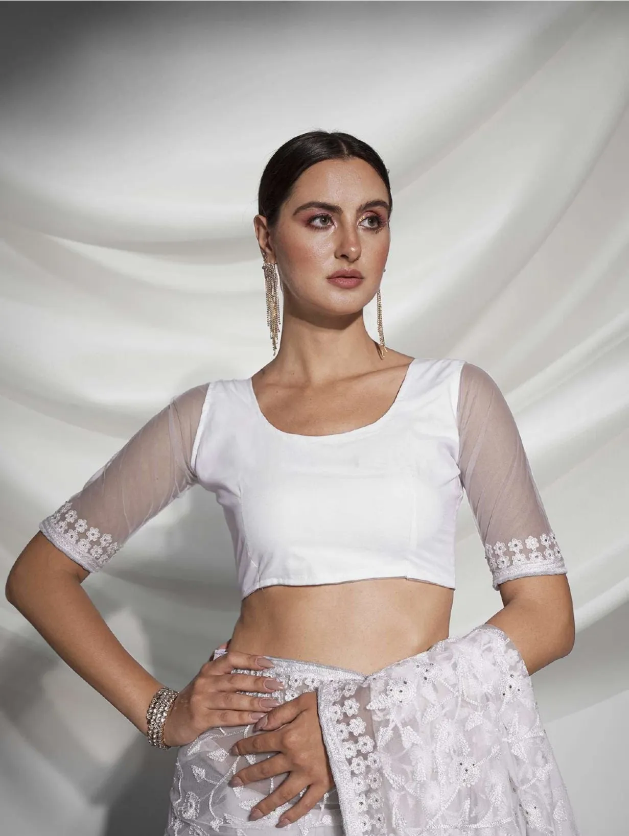 Women Party Wear Embroidery Worked White Colour Soft Net Saree Collection