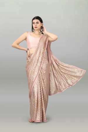 Women Party Wear Sequence Worked Pink Colour Heavy Georgette Saree Collection