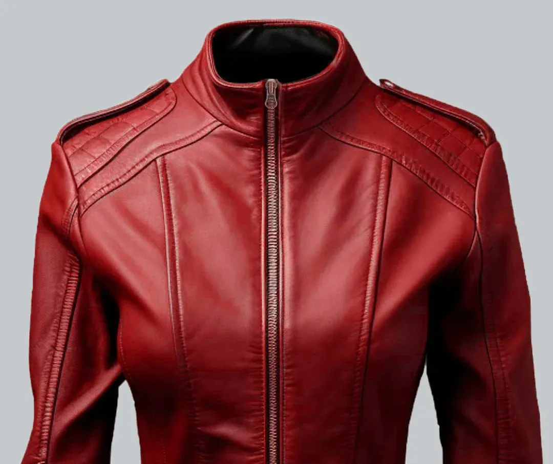 Women Red Leather Jacket