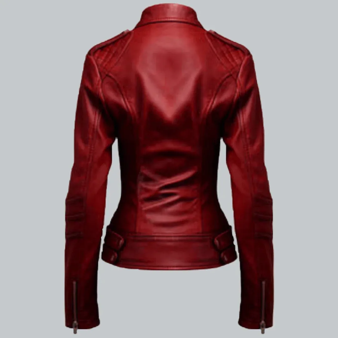 Women Red Leather Jacket