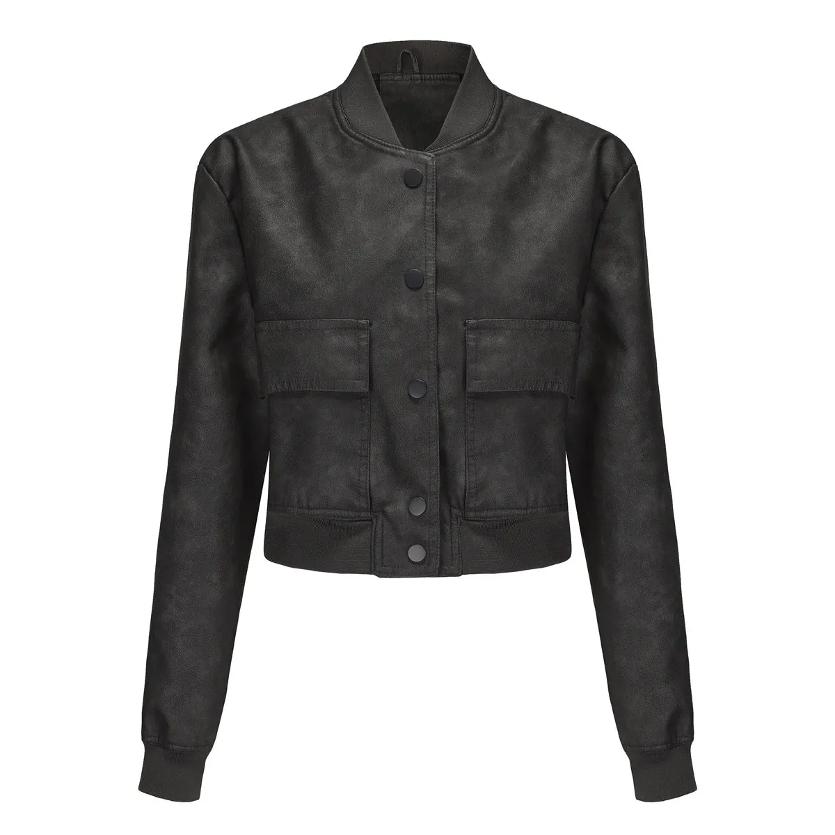 Women's Casual Loose-Fit Ribbed PU Leather Jacket
