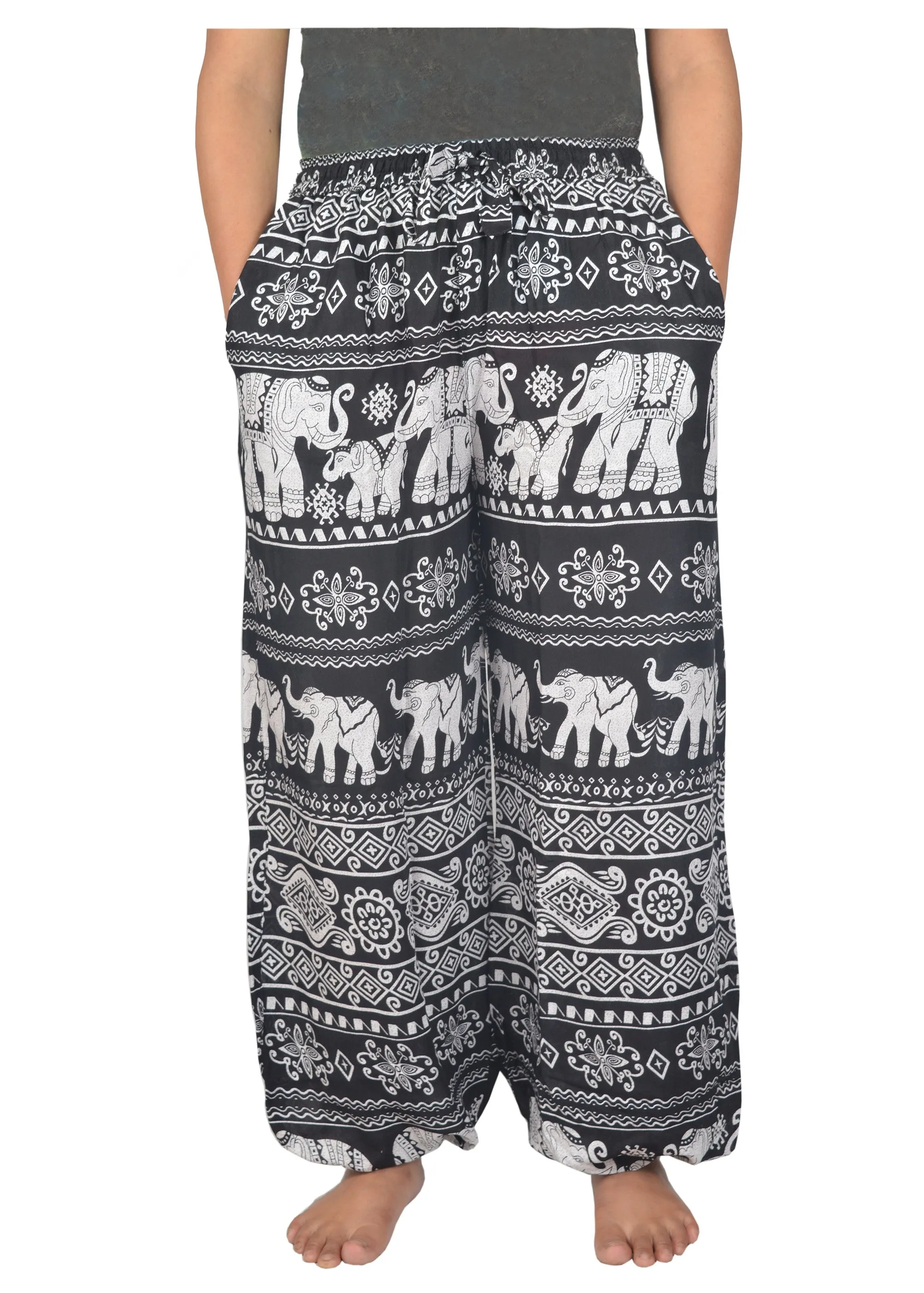 womens-smocked-waist-elephant-print-harem-hippie-trousers